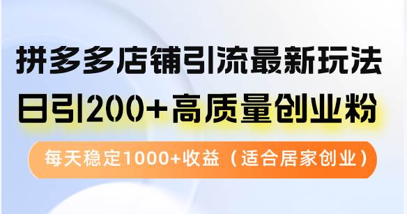 （12893期）拼多多店铺引流最新玩法，日引200+高质量创业粉，每天稳定1000+收益（...