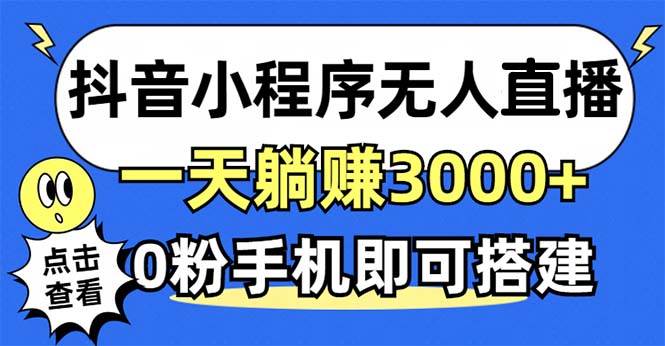 （12988期）抖音小程序无人直播，一天躺赚3000+，0粉手机可搭建，不违规不限流，小...