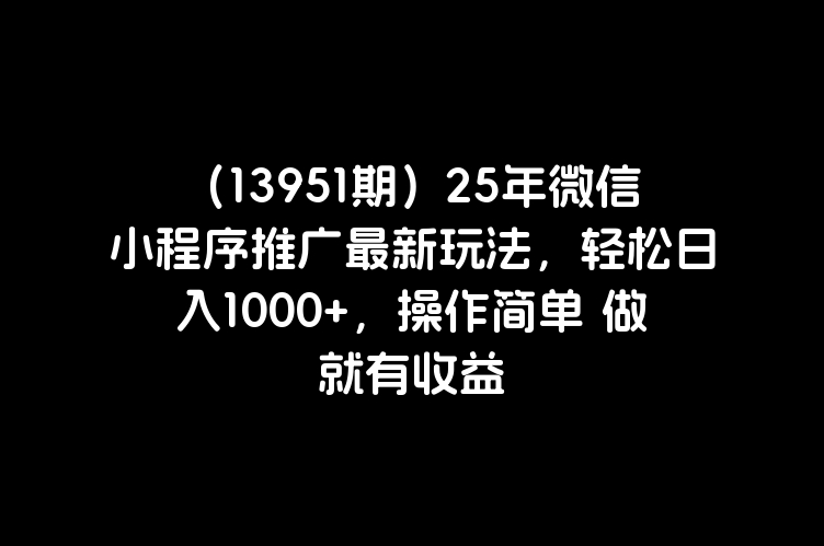 （13951期）25年微信小程序推广最新玩法，轻松日入1000+，操作简单 做就有收益